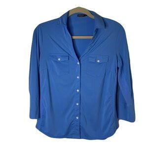 J. McLaughlin Women’s Small Blue Button-Down Casual Collared Shirt Modest Mature